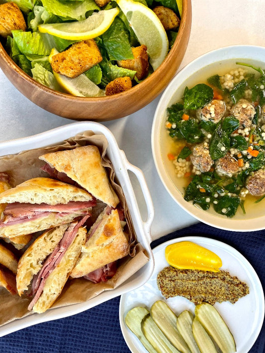 Italian Wedding Soup, Ham and Swiss (Cubans), Caesar Salad