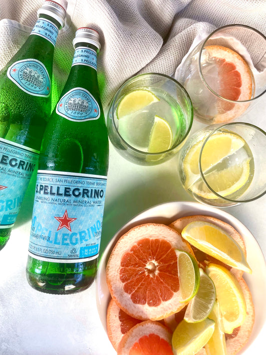 Chilled S.Pellegrino with an assortment of fresh citrus
