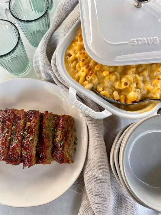 Classic Glazed Meatloaf with Gourmet Macaroni or Creamy Mashed Potatoes